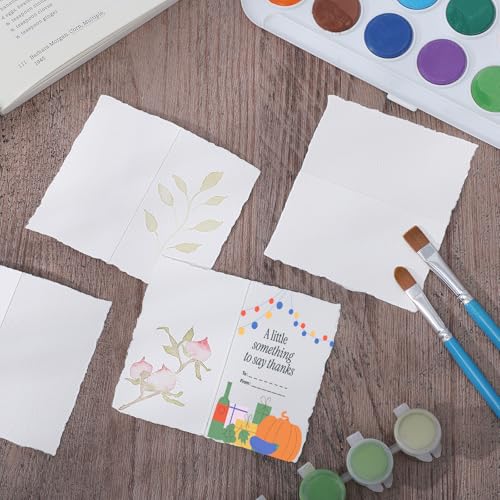50 Sheets Watercolor Paper, Folded 3.5 x 2 in, 300 GSM, Deckled Edge - size: 3.5 x 2inch