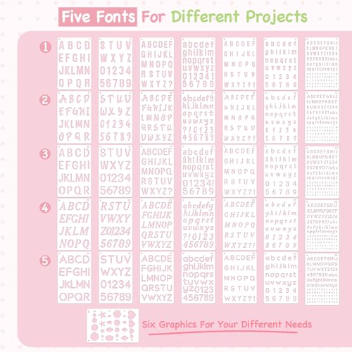 Reusable Small Letter Stencils for Painting, 36 Pcs (1/4, 1/2, 3/4, 1, 5/4 in.) Plastic Templates with Number & Alphabet - DIY Crafts