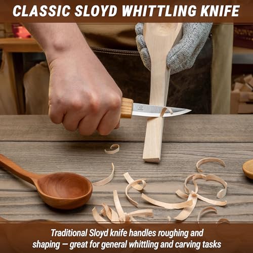 BeaverCraft Wood Spoon Carving Tools Kit S14m – Wood Carving Knives for Beginners & Professionals – Whittling Knives Set with Hook Knife, Sloyd Knife and Bowl Gouge for Woodworking & Crafting