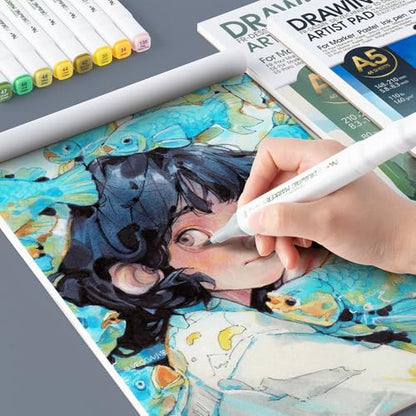 TRANSON A4 Sketchbook Marker Pad, 80lb/120gsm Heavyweight Art Paper, No Bleed Through, 40 Sheets/80 Pages 8.3"x11.7" for Drawing & Sketching - size: A4 120gsm