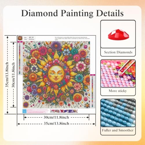 CHWGLFGG 5D Sun Face Diamond Art Kits for Adults Beginners 13.8x13.8 Inch - color: KM1180-1