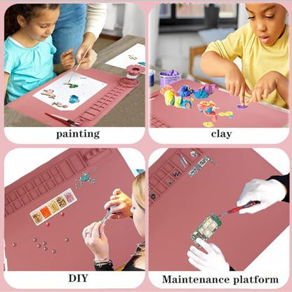 Silicone Craft Mat, 20"x 16" Painting mat Palette for Resin Casting Mold Mat, Nonstick Craft Sheet with Removable Cleaning Water Cup for Painting, Clay, Art, DIY Projects (Red) - color: Red