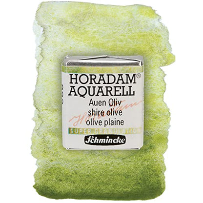 Schmincke - HORADAM® AQUARELL, Super Granulation, 14 932 044 Shire Olive, 1/2 Pans, Very Strong granulating Colors, Finest, Super granulating Watercolors - color: 932 shire olive
