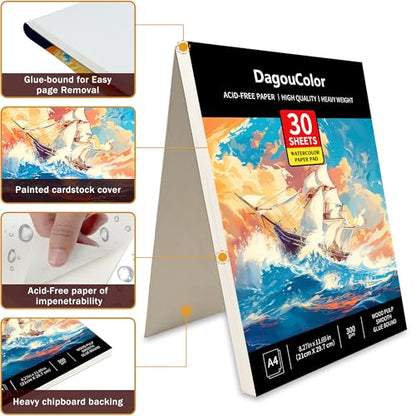 DagouColor Watercolor Paper Pad, 30 Sheets - Boat Yellow, A4, 1 Pack | 140lb/300gsm Cold-pressed Paper, Artist Book for Adults Beginners, Painting, Drawing, Mixed Media - color: Boat Yellow