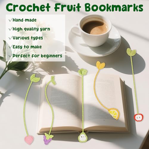 WaldyWop Crochet Kit for Beginners, 5 PCS Fruit Bookmarks Crochet Kits - color: Fruit Bookmarks