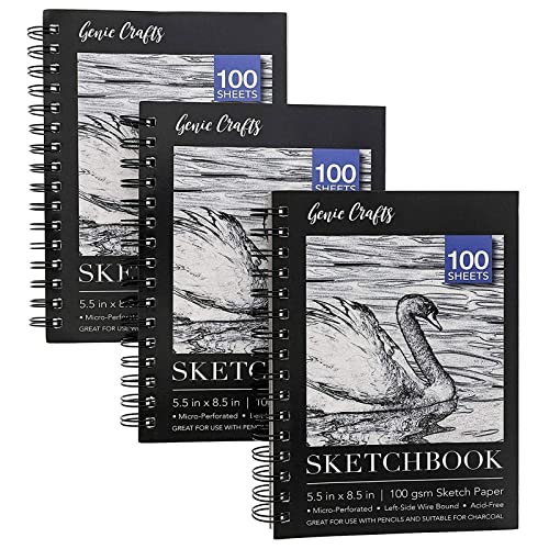 Bright Creations Perforated Spiral Sketchbook - Acid-Free Ivory Art Paper - Perforated Pages for Drawing Pad - Spiral-Bound Portable Sketch Pad - 5.5 x 8.5 in, Ivory, Pack of 3, 100 Sheets