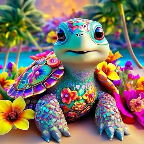 SHICERNHJ Sea Turtle 5D Diamond Painting for Adults Beginner,Flowers Diamond Art Kits for Adults DIY Full Drill Gem Art with Painting Kit for Crafts Home Wall Decor 13.8 X 13.8 inch - color: SH163