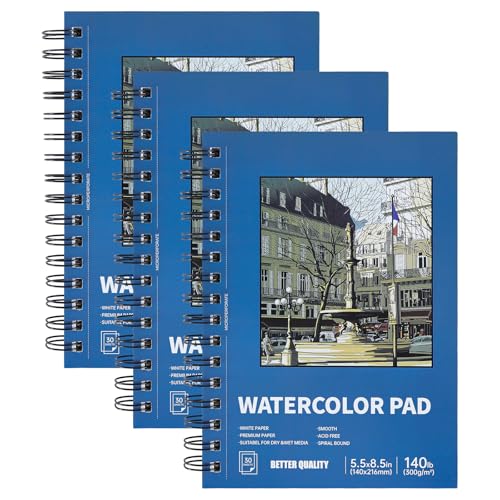 3 Pack 90 Sheet Watercolor Paper Pad 5.5“ x 8.5”, 140lb/300 GSM Cotton Cold Press Spiral Bound Pad Watercolor Sketchbook for Adults, Mixed Media,Markers, Art Painting, Journal - color: Buliding