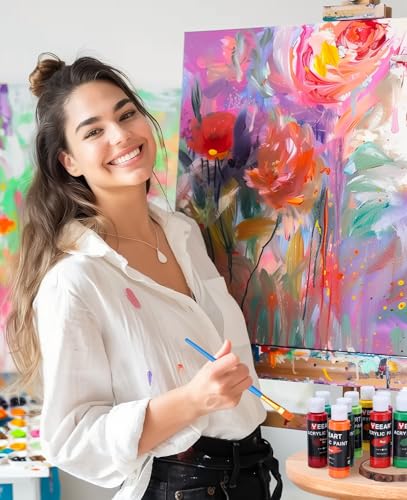36 Colors Acrylic Paint Set, Yeeart Acrylic Paint, 2oz Bottles, Rich Pigmented Canvas Paint with Extra Metallic Color, Professional Craft Paint Kit, Premium Non-toxic Paints for Artists, Acrylic Paint Set for Adults, Art Supplies for Canvas Painting Rocks