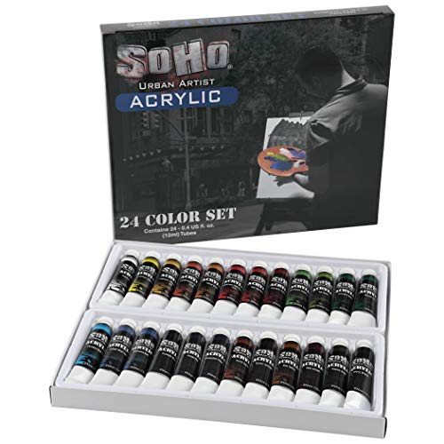 Soho Urban Artist Acrylic Paint - Thick, Rich, Water-Resistant, Heavy Body Paint, Basic Set of 24, Set of 24-12mL - size: Set of 24 - 12mL