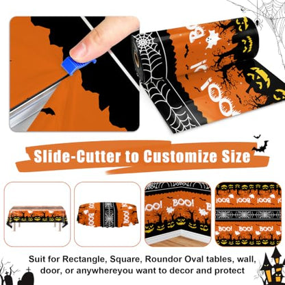 54IN X 320FT Halloween Plastic Table Cover Roll with Cutter Box, Cut to Size Plastic Table Cloths for Parties, Birthday(BOOI Spider Web) - color: Booi Spider Web, size: 3840" x 54" (Rectangular)