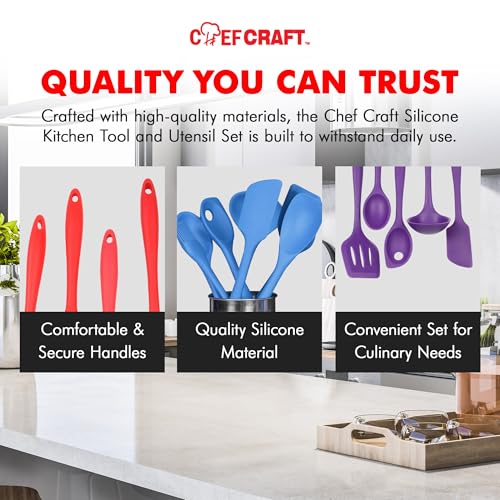 Chef Craft - Premium Silicone Kitchen Tools and Utensils Set, Non-Scratch, Withstands Temperatures up to 450°F, BPA-Free, 5 Piece Cooking Utensils Set, Pink - color: Pink, size: 5 Piece Set