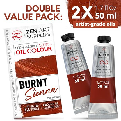 ZenART Professional Oil Paint Set - Artist Grade Burnt Sienna - 2x50ml | Non-Toxic, Buttery Consistency, Rich Pigment, Lightfast Oil Paints for Primed Surface Canvas, Fine Art, Portraits & Landscape - color: Burnt Sienna
