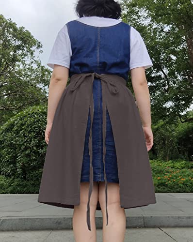 Unisex Chef Aprons White Retro Cotton Maid Short 2 Pockets Waist Waiter Waitress Half Apron - color: Cotton Grey