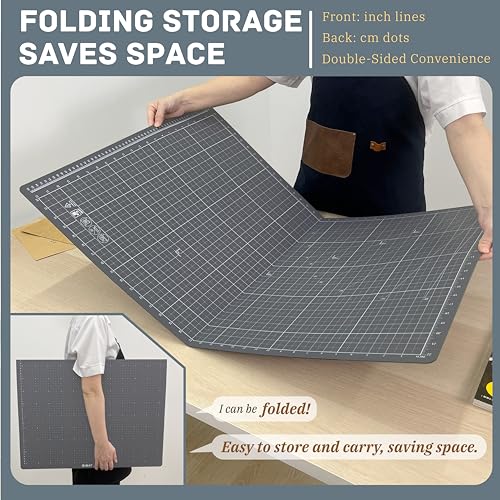 iMAT Flip Cutting Mat Note A1 Foldable Double-Sided Black | Inch grid front with cm dot back for dual-unit measuring. Large 24" x 36" workspace, ideal for crafts, sewing, and DIY - color: Black
