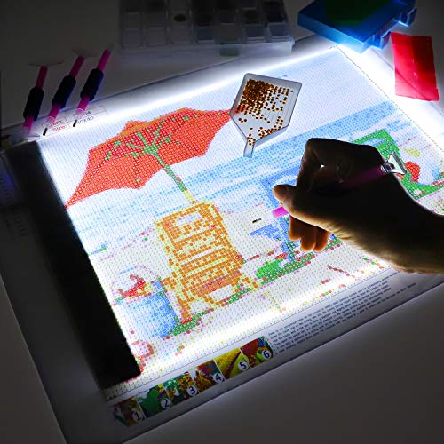 Ratukall A4 LED Light Pad for Diamond Art, USB Powered Light Board Kit | Adjustable Brightness Tracing Light Box with Diamond Painting Accessories & Tools, Includes Storage Case, Drill Pens & Stand - style: 01-A4 Light Pad Kit
