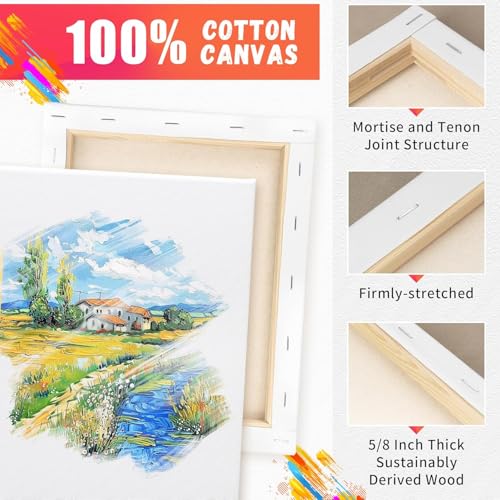 Stretched Canvas for Painting- 8x10 Inch,Bulk Pack of 8,Primed,100% Cotton,5/8 Inch Profile of Super Value Pack for Acrylics,Oils & Other Painting Media - size: 8"x10"
