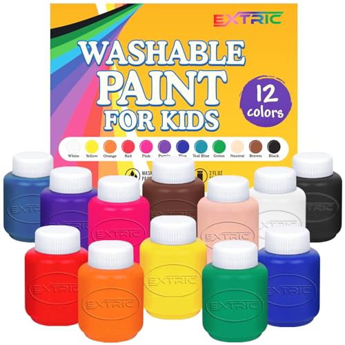 EXTRIC Washable Paint for Kids 12 PK Tempera Finger Paints 2oz Bottles | Non-Toxic 12 Colors Washable Tempera Paints, 2 oz Bottles Ideal for Toddlers and Kid Art Supplies and School Projects - size: 2 fl oz (Pack of 12)