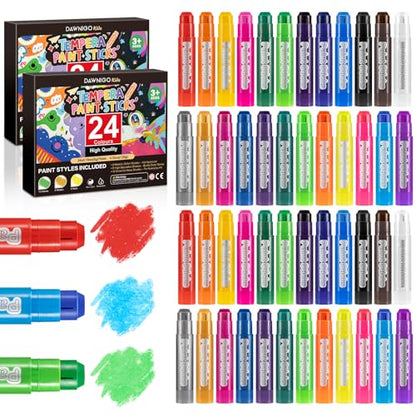 48 Pack Tempera Paint Sticks,24 Colors Washable Paint Sticks for Kids,Non-Toxic,90s Quick Drying, Allergen Free and High Coverage Solid Tempera Paint Stick,Ideal Gifts for Kids and Toddlers - color: (12 Classic+6 Metallic+6 Neon) X2