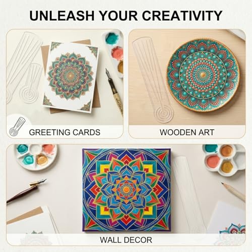 3-in-1 Mandala Ruler Tool with Holes, 3 Size Mandala Dot Art Circle Maker, Compass Protractor Straight Dotting Ruler for DIY Drawing Stencil Mandala Pattern Design
