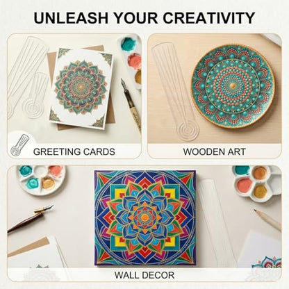 3-in-1 Mandala Ruler Tool with Holes, 3 Size Mandala Dot Art Circle Maker, Compass Protractor Straight Dotting Ruler for DIY Drawing Stencil Mandala Pattern Design