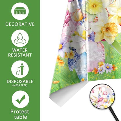 Floral Tablecloth, Pink and Green Garden Design, 2 Pack, Disposable Party Table Covers