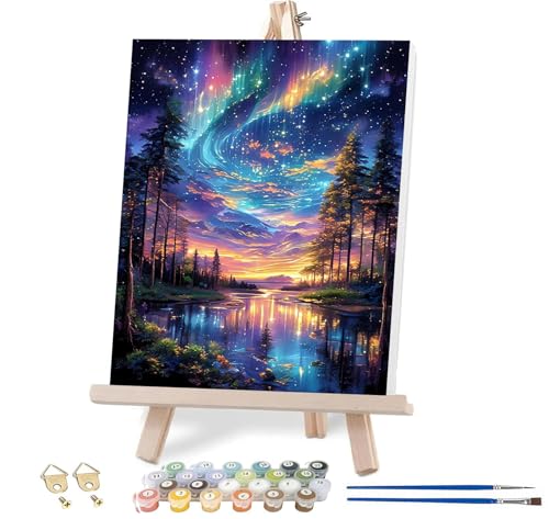 VIGEGU Aurora Paint by Numbers Kit for Adults with Framed 10x12in | Starry Sky Landscape Paint by Number DIY Adult Paint by Number Kits Acrylic Oil Painting for Wall Decor - color: Paint by Numbers-0729-07