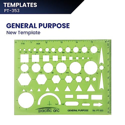 Pacific Arc - General Purpose Template - Drawing Aid Stencil for Professional or School Work - Size 3.87 x 6.5 inch - style: General Purpose