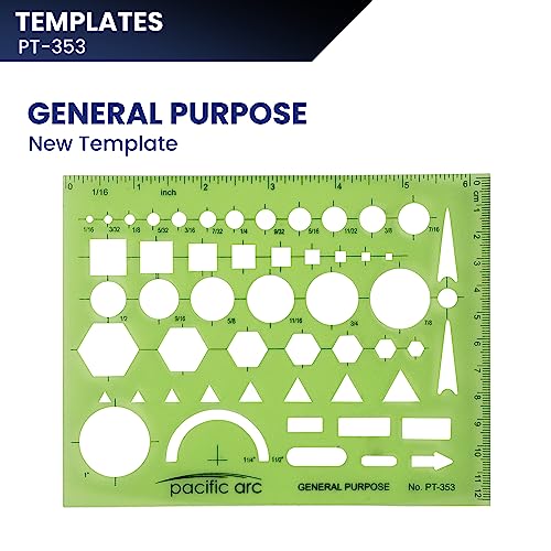 Pacific Arc - General Purpose Template - Drawing Aid Stencil for Professional or School Work - Size 3.87 x 6.5 inch - style: General Purpose