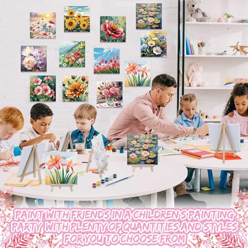 Tenceur 12 Sets Pre Drawn Canvas to Paint Adult Stretched Coloring Painting Canvas Panels with Design Easel and Brushes for Party Supplies Beginner Favor(Flower) - style: Flower