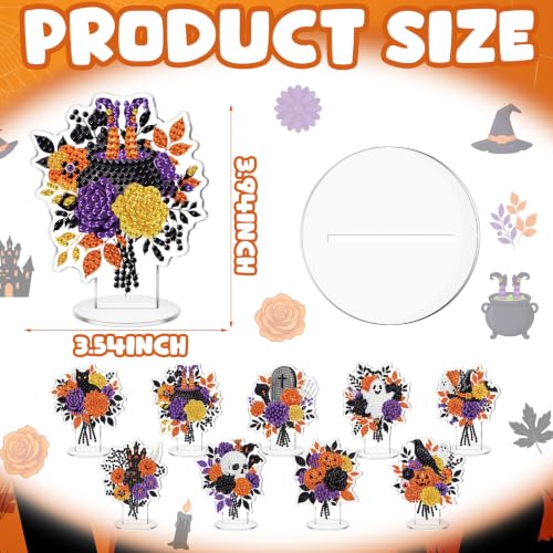 Kosiz 9 Pcs Halloween Diamond Painting Tabletop Decorations Halloween Flower Diamond Art Kits for Adults Double Sided Acrylic Pumpkin Centerpieces Sign for Table Beginner DIY Crafts Gifts Party Decor - style: Halloween Flowers