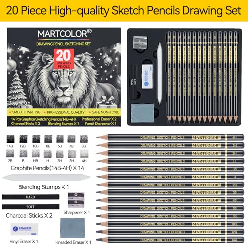 MARTCOLOR Drawing Sketching Pencil Set, 20 Pack Graphite Pencils (14B-4H)