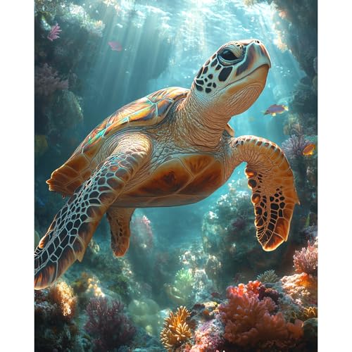 Sea Turtle Paint by Numbers Kit for Adults Beginner Animal Oil Painting Kit Adult Paint by Number Kits on Canvas DIY Painting for Beginners Art by Numbers Turtle for Gifts Home Wall Decor 16x20 Inch - color: YF004