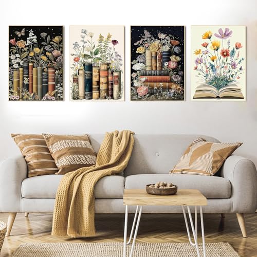 EIBEILI 4 Pack Book Flower Diamond Art Kits for Adults, Book 5D Diamond Painting Kits for Beginner DIY Gem Art Full Drill Diamond Dots Crystal Craft Kits for Home Wall Decor Gifts 12x12inch - color: DP02896