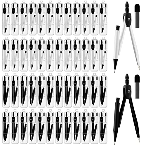 50 Packs Basic Geometry Compass In Bulk,Mechanical Pencil Desiged with Etra Lead,Student Drawing Tools Compass Math Compass Set (black and white) - color: Black and White