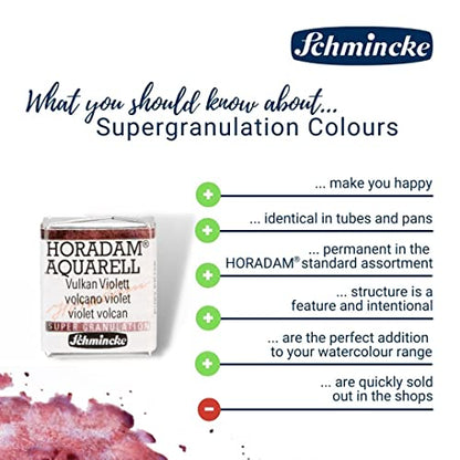 Schmincke - HORADAM® AQUARELL, Super Granulation, 14 932 044 Shire Olive, 1/2 Pans, Very Strong granulating Colors, Finest, Super granulating Watercolors - color: 932 shire olive