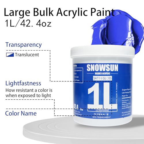 SNOWSUN Heavy Body Acrylic Paint, 1L (40oz) Bulk Ultramarine Blue - Non Toxic Artist Grade Thick Paint for Canvas, Wood, Ceramic & Crafts - color: Ultramarine