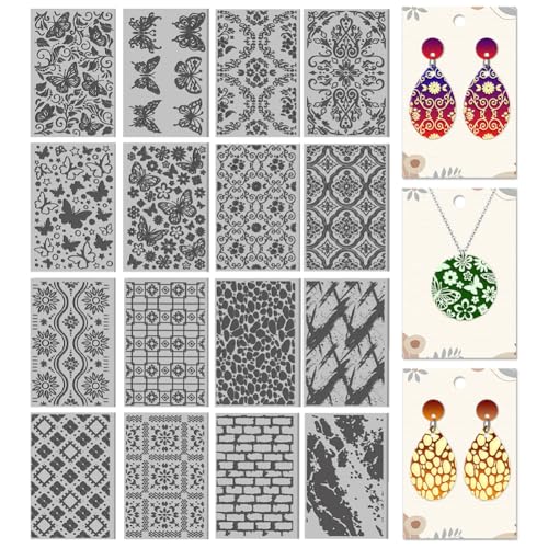 CHGCRAFT 16 Sheets Flower and Butterfly Clay Texture Mat Vintage Pattern Polymer Clay Texture Sheets DIY Tools for Pottery Earring Jewelry Making Stamp Engraving Machines, 4x2.6inch - style: Flower and Butterfly