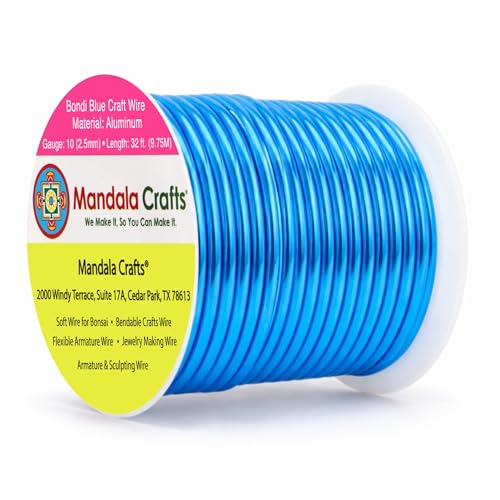 Mandala Crafts 10 Gauge Bondi Blue Anodized Aluminum Craft Wire, 32 FT - color: Bondi Blue, size: 10 Gauge