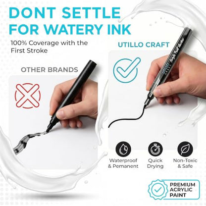 Utillo Craft Black Paint Pen (8-Pack), 0.7mm Extra Fine Black Paint Markers - color: Black