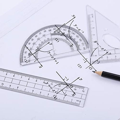 Vobou 10 pcs Math Geometry Set Student Supplies,Compass Kit Set (Pink） | Shatterproof Storage Box,Rulers,Protractor,Compass,Eraser,Pencil Sharpener,Lead Refills,Pencil,for School and Drawing - color: Red