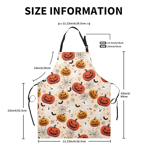 Halloween Aprons Jack-O-Lantern Ghost Cooking Apron Bat Spider Web Pumpkin Kitchen Chef Apron with Pockets Adjustable Neck Strap for Cooking Barbecue Baking Sewing Crafting - color: Halloween Pumpkin-b
