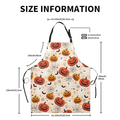 Halloween Aprons Jack-O-Lantern Ghost Cooking Apron Bat Spider Web Pumpkin Kitchen Chef Apron with Pockets Adjustable Neck Strap for Cooking Barbecue Baking Sewing Crafting - color: Halloween Pumpkin-b