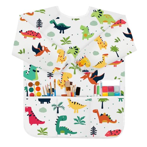 Smocks for Kids, Toddler Art Smock Artist Painting Aprons Waterproof Long Sleeve with 3 Pockets for Age 2-6 Years, Large