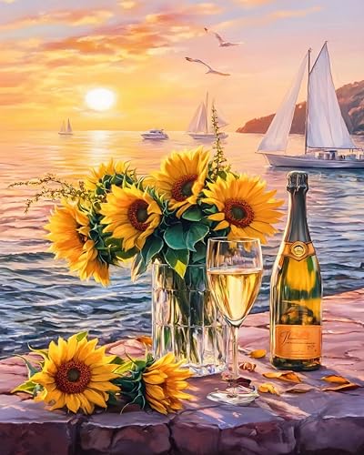 Possoco Paint by Numbers Kit for Adults Beginner, Sunflower Adult Paint by Number Kits on Canvas, Landscape DIY Acrylic Watercolor Oil Paint by Number for Adults Teens for Home Decor Gift 16x20 Inch - color: DG-OP-SunflowerSunset-4050