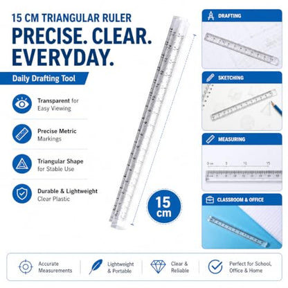 Triangle Ruler Set, Small Architectural Scale Ruler Pocket Size Ruler Metric Ruler Plastic Clear Ruler Triangle Ruler Drafting Tools Office, Drafting Tools for Office and School(15CM) ﻿