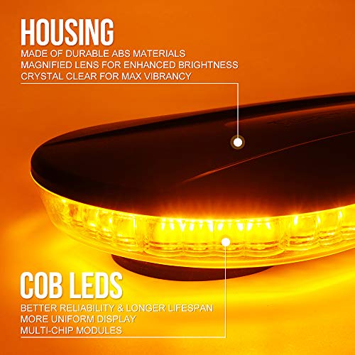 Xprite COB LED Rooftop Strobe Light Bar, Super Bright 19 Adjustable Lighting Modes with Magnetic Base for Construction Vehicles Tow Trucks Snowplow, Amber - color: Amber