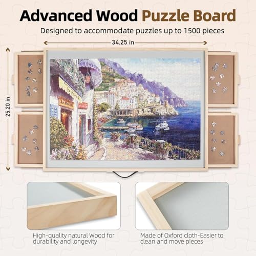 ALL4JIG 1500 Pieces 2-in-1 Tilting&Rotating Puzzle Board for Adults,24.53" x 33.19" Wooden Jigsaw Puzzle Table with 4 Drawers,Portable Board with Lazy Susan and Cover,with a Table Easel-Style Tilt - size: Medium-1500pcs