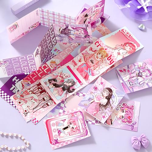 Auguro Scrapbook kit for Girls A6 Grid Kawaii notebooks Stationery Junk Journal Kit Scrapbooking Supplies kit Craft DIY Gift for Adult Teen Girl Cute Bullet Journal - color: purple