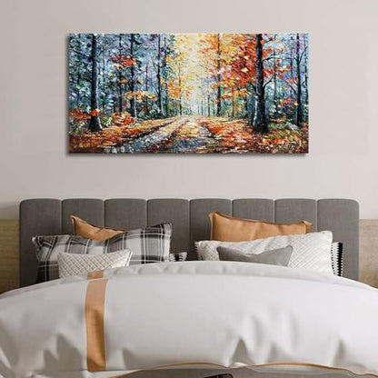 Art Hand Painted Forest Landscape Oil Painting Modern Abstract Art Home Wall Deco Art 24x48 inches - color: Dn182